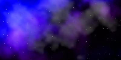 dunkelrosa, blauer Vektorhintergrund mit kleinen und großen Sternen. vektor