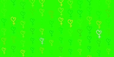 ljusgrön, gul vektorbakgrund med kvinnasymboler. vektor