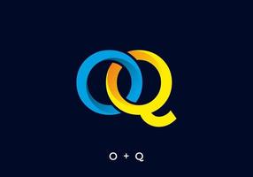 blaue und gelbe Farbe des Anfangsbuchstabens oq vektor