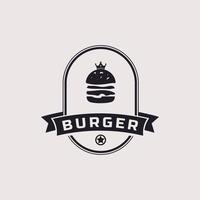 vintage retro abzeichen emblem burger, hamburger, großer burger, inspiration für das design des restaurantlogos vektor