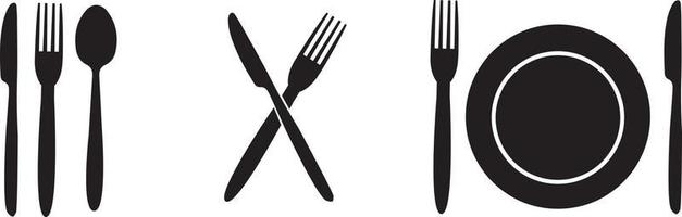 sked, gaffel och kniv ikonuppsättning. vektor illustration i platt stil.