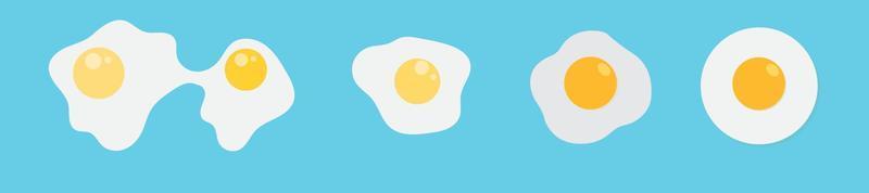 ein Satz unterschiedlich gekochter Eier. Vollei, roh, Spiegelei, hartgekochtes Ei. frische leckere gekochte eier. leckeres Frühstück. vektor handgezeichnete illustration