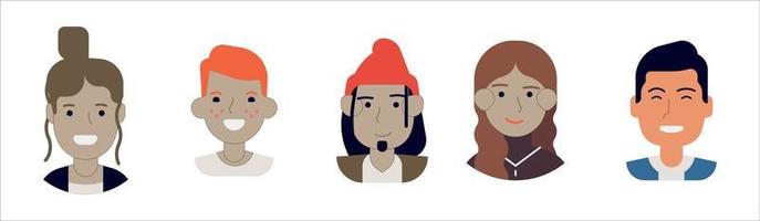 Bündel verschiedener Personen-Avatare. Reihe von farbenfrohen Benutzerporträts. Gesichter von männlichen und weiblichen Charakteren. lächelnde Avatar-Sammlung junger Männer und Frauen vektor