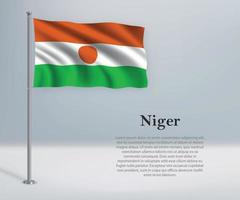 schwenkende Flagge von Niger am Fahnenmast. Vorlage für den Tag der Unabhängigkeit vektor