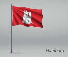 viftande hamburg flagga - delstaten Tyskland på flaggstången. mall vektor