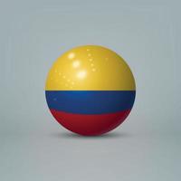 3D realistische glänzende Plastikkugel oder Kugel mit Flagge von Kolumbien vektor