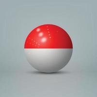 3D realistische glänzende Plastikkugel oder Kugel mit Flagge von Indonesien vektor