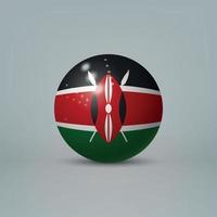 3D realistisk blank plastboll eller sfär med kenyas flagga vektor