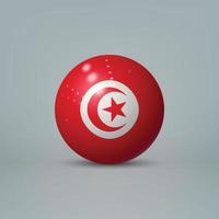 3d realistische glänzende plastikkugel oder kugel mit flagge von tunesien vektor