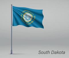 viftande flagga i South dakota - delstaten USA på flaggstången vektor