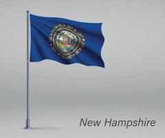 viftande flagga i New Hampshire - delstaten Förenta staterna på flagpol vektor