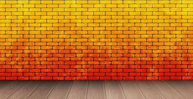 Stilvolles Studio, panoramischer orangefarbener Backsteinhintergrund mit abblätternder Farbe, Holzboden - Vektor