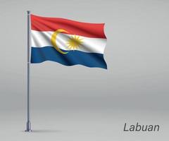 Wehende Flagge von Labuan - Bundesstaat Malaysia am Fahnenmast. Vorlage vektor