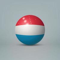 3D realistisk glänsande plastboll eller klot med luxembous flagga vektor
