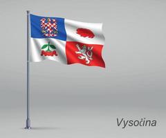 Wehende Flagge von Vysocina - Region der Tschechischen Republik am Fahnenmast. vektor