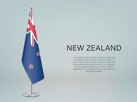 Nya Zeelands hängande flagga på stativ. mall för konferens banner vektor
