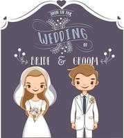 niedliche Braut und Bräutigam für Hochzeitseinladungskarte vektor