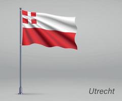 viftande flagga Utrecht - provinsen Nederländerna på flaggstången. te vektor