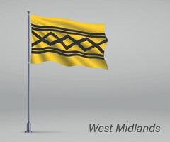 Wehende Flagge von West Midlands - Grafschaft England am Fahnenmast. te vektor