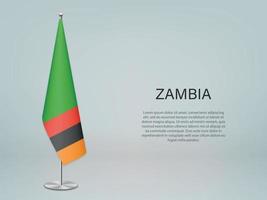 zambias hängande flagga på stativ. mall för konferens banner vektor
