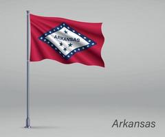 Wehende Flagge von Arkansas - Staat der Vereinigten Staaten am Fahnenmast. te vektor