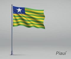 viftande flagga Piaui - delstaten Brasilien på flaggstången. mall för vektor