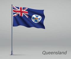 viftande flagga Queensland - delstaten Australien på flaggstång. temp vektor