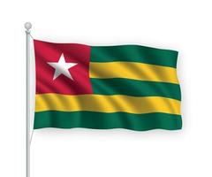 3D-wehende Flagge Togo isoliert auf weißem Hintergrund.