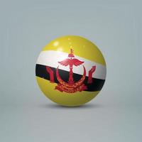 3D realistische glänzende Plastikkugel oder Kugel mit Flagge von Brunei vektor