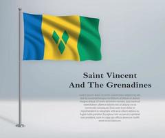schwenkende Flagge von Saint Vincent am Fahnenmast. Vorlage für die Unabhängigkeit vektor