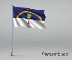 Wehende Flagge von Pernambuco - Bundesstaat Brasilien am Fahnenmast. Vorlage vektor