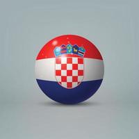 3d realistische glänzende plastikkugel oder kugel mit flagge von kroatien vektor