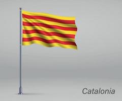 schwenkende flagge von katalonien - region spanien am fahnenmast. Vorlage vektor