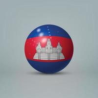 3d realistische glänzende Plastikkugel oder Kugel mit Flagge von Kambodscha vektor