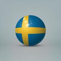 3D realistische glänzende Plastikkugel oder Kugel mit Flagge von Schweden vektor