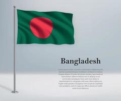 viftande Bangladesh flagga på flaggstång. mall för självständighet vektor