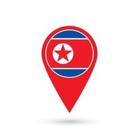 kartpekare med kontinent nordkorea. nordkoreas flagga. vektor illustration.
