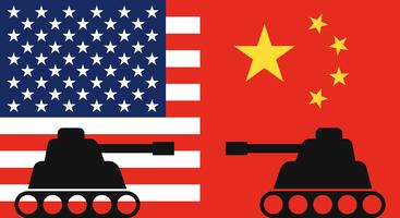 Två tankar mot varandra med bakgrund av Kinas flagga och USA: s flagga vektor