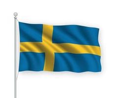 3D viftande flagga Sverige isolerad på vit bakgrund.