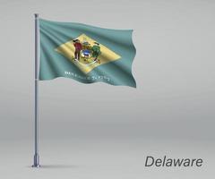 schwenkende flagge von delaware - staat der vereinigten staaten am fahnenmast. te vektor