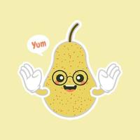 süße und kawaii gelbe birnencharaktere im karikaturstil für gesundes essen, veganes und kochendes design. vektor