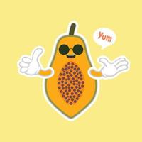 süße und kawaii Cartoon-Papaya-Figuren für gesundes Essen, veganes und kochendes Design. topische frucht papaya, vitamine und ernährung, gesunde lebensmittel und saftgetränkezutat vektor