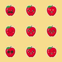 söt och kawaii äpple karaktär med roligt ansikte. glad söt tecknad äpple emoji. hälsosam vegetarisk mat karaktär vektorillustration vektor