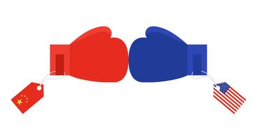 Rote Boxhandschuhe mit China-Flagge und blaue Boxhandschuhe mit Flagge der Vereinigten Staaten vektor