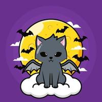halloween illustration med söt svart vampyr katt vektor
