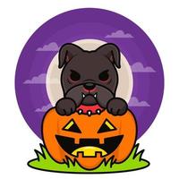 halloween-illustration mit niedlicher schwarzer bulldogge