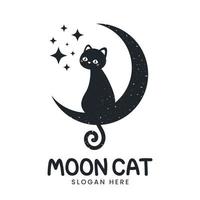 svart måne katt logotyp med stjärna vektor