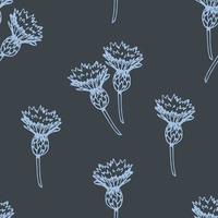 einfaches nahtloses Muster des Blumenvektors. helle Kornblumenknospen auf dunkelblaugrünem Grund. Wildblumen, ländlicher Stil. für Drucke von Stoffen, Textilprodukten, Bettwäsche, Kleidung. vektor
