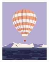 Heißluftballon, der über Berge und Meer fliegt vektor