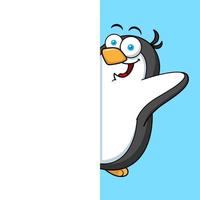 tecknad pingvin maskot karaktär gömmer sig vektor